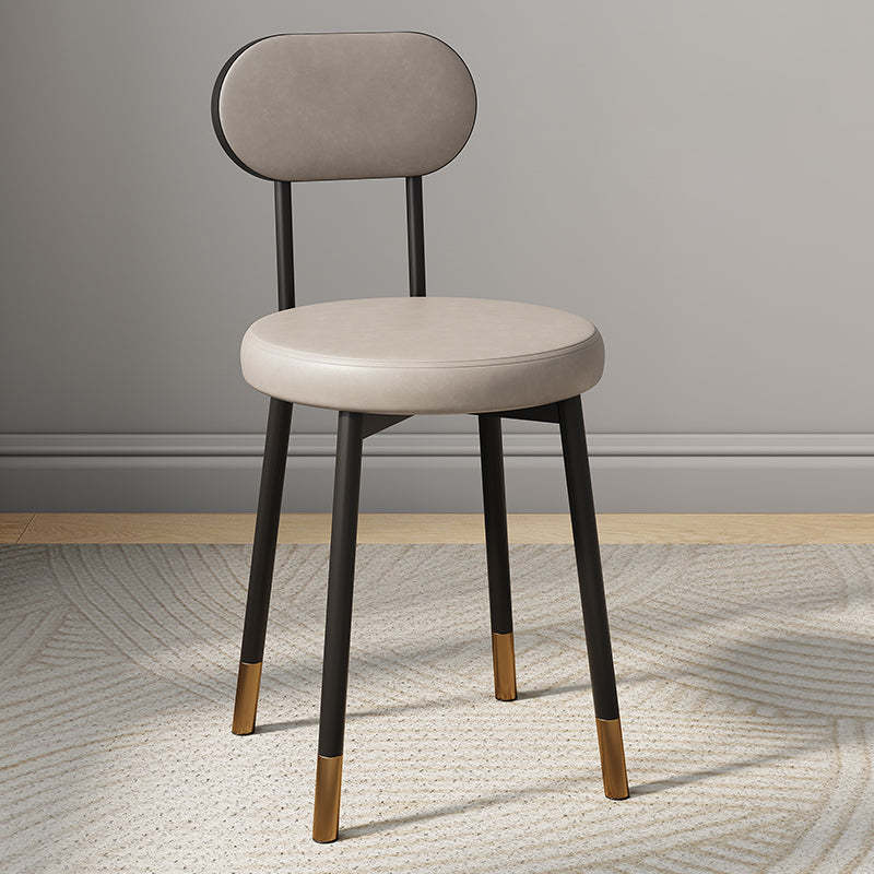 Minimalist Leather Carbon Steel Round Dining Chair