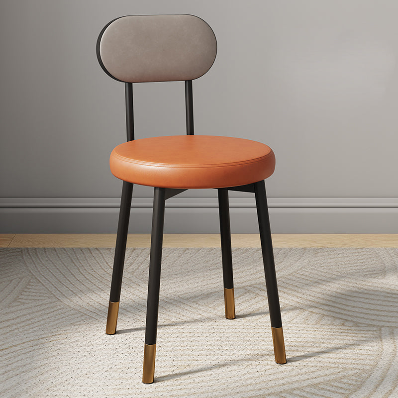 Minimalist Leather Carbon Steel Round Dining Chair