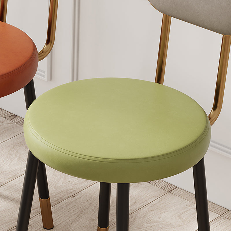 Minimalist Leather Carbon Steel Round Dining Chair — E