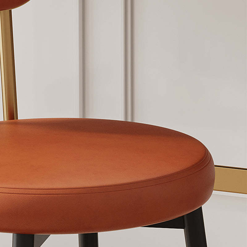 Minimalist Leather Carbon Steel Round Dining Chair — J