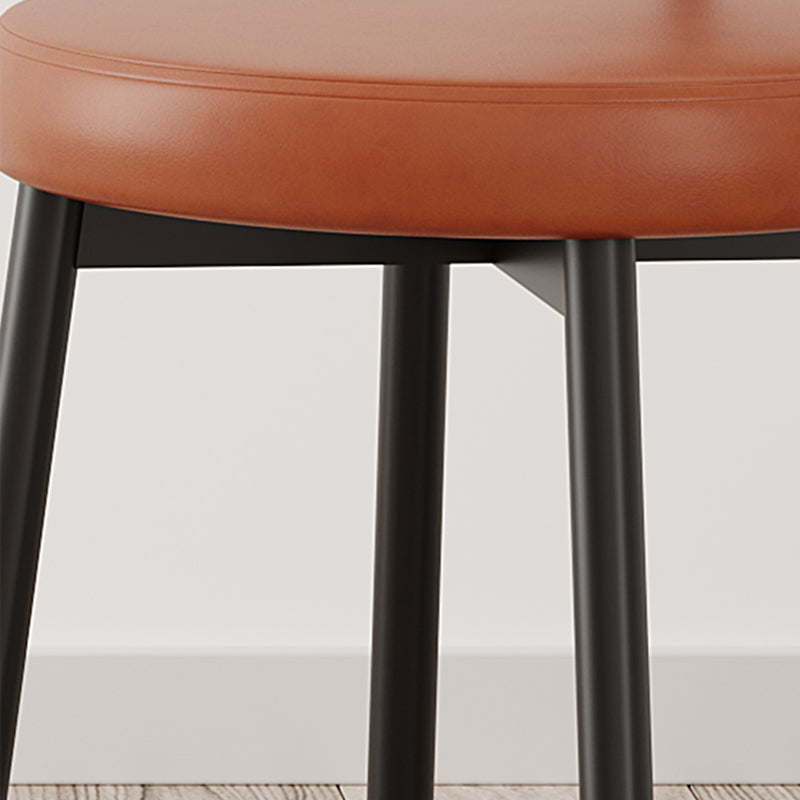 Minimalist Leather Carbon Steel Round Dining Chair — I