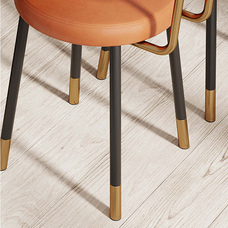 Minimalist Leather Carbon Steel Round Dining Chair — G