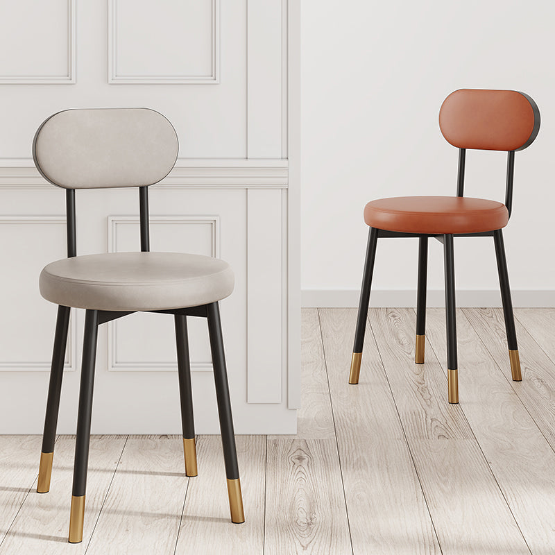 Minimalist Leather Carbon Steel Round Dining Chair — B