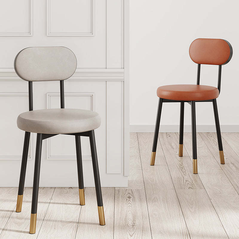 Minimalist Leather Carbon Steel Round Dining Chair — B