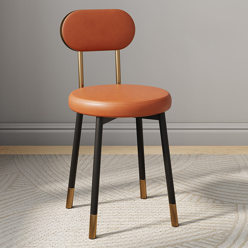 Minimalist Leather Carbon Steel Round Dining Chair