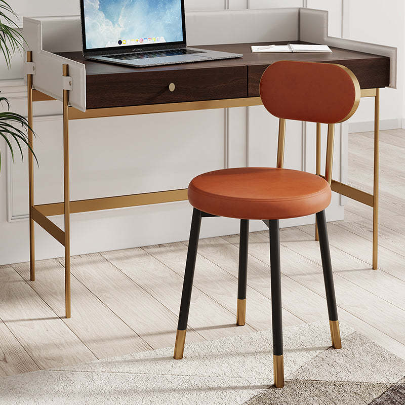 Minimalist Leather Carbon Steel Round Dining Chair — C