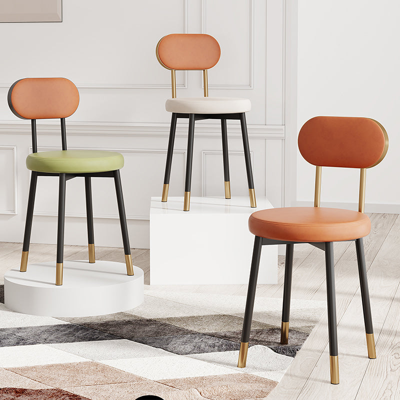 Minimalist Leather Carbon Steel Round Dining Chair