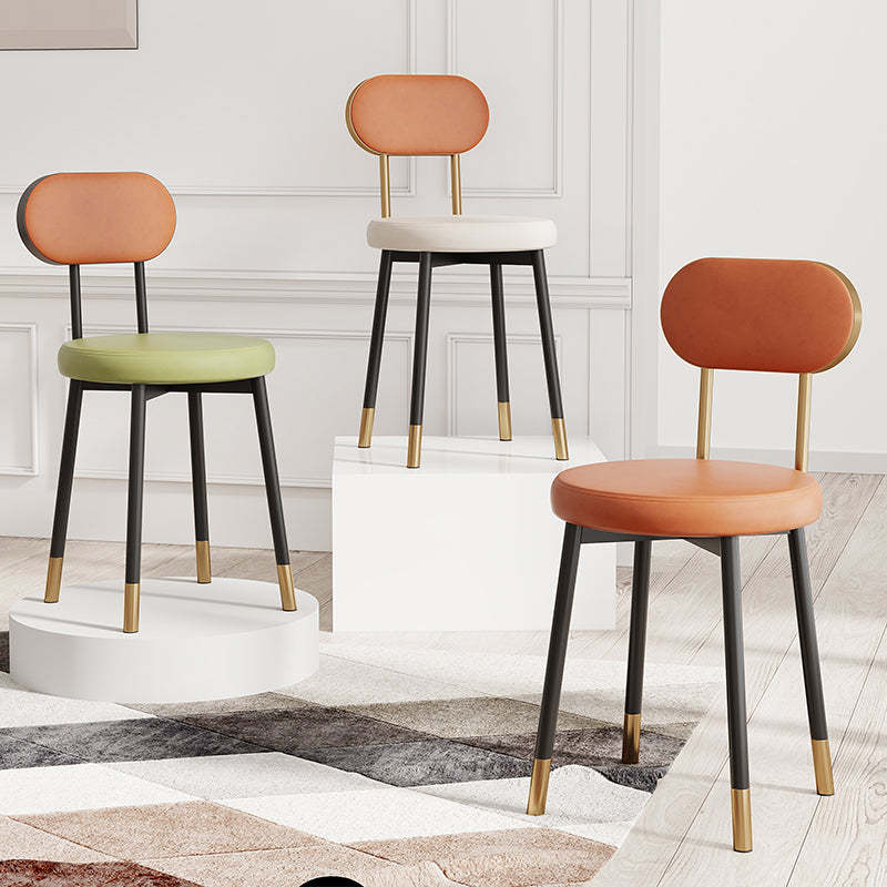 Minimalist Leather Carbon Steel Round Dining Chair