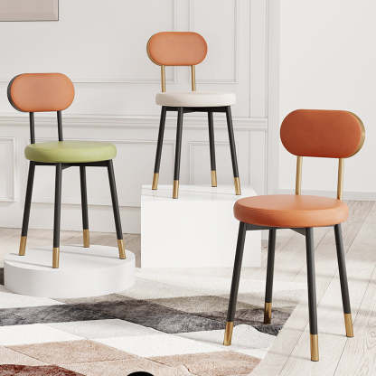 Minimalist Leather Carbon Steel Round Dining Chair