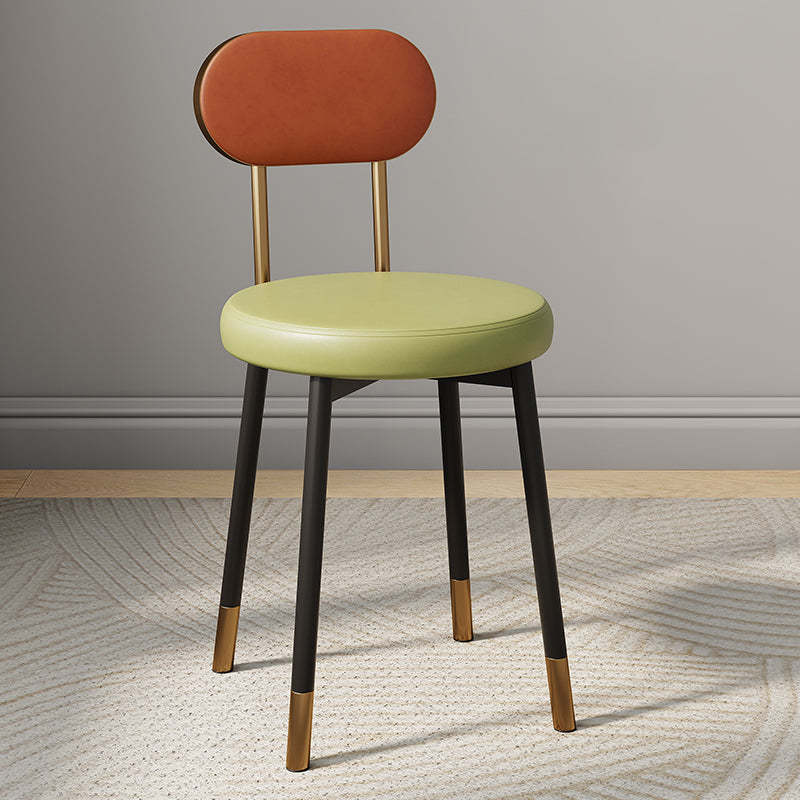 Minimalist Leather Carbon Steel Round Dining Chair