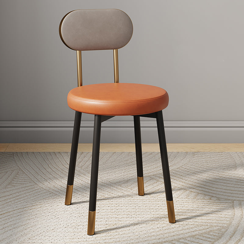 Minimalist Leather Carbon Steel Round Dining Chair