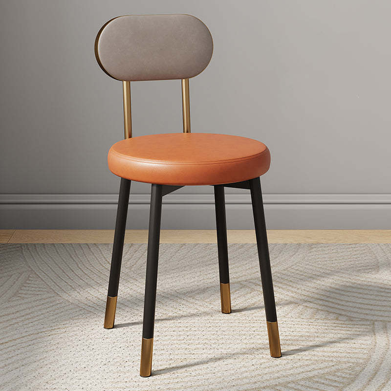 Minimalist Leather Carbon Steel Round Dining Chair