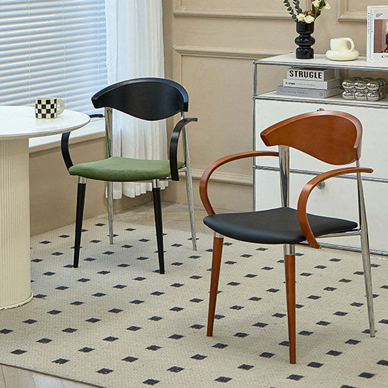 Vintage Wood Aluminum Velvet Dining Chair — H
