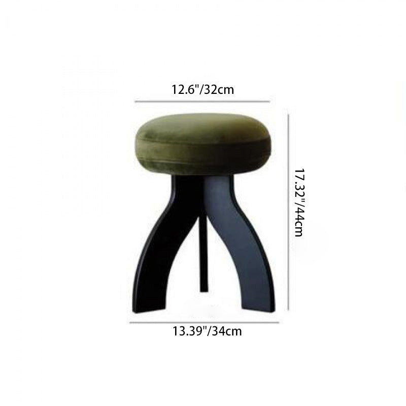 Round Lambswool Wood Vanity Stool — D