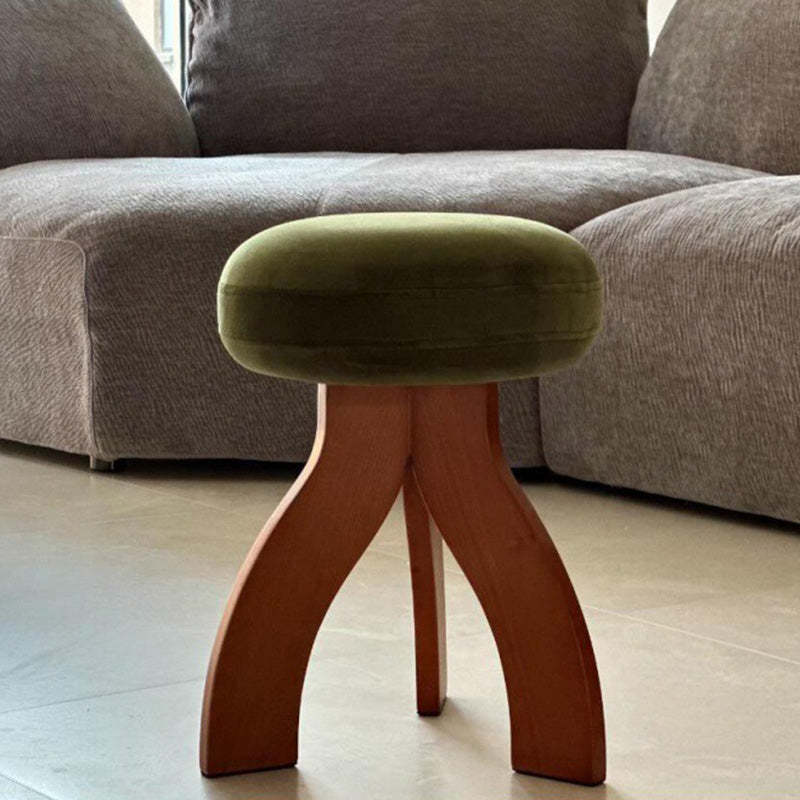 Round Lambswool Wood Vanity Stool — C