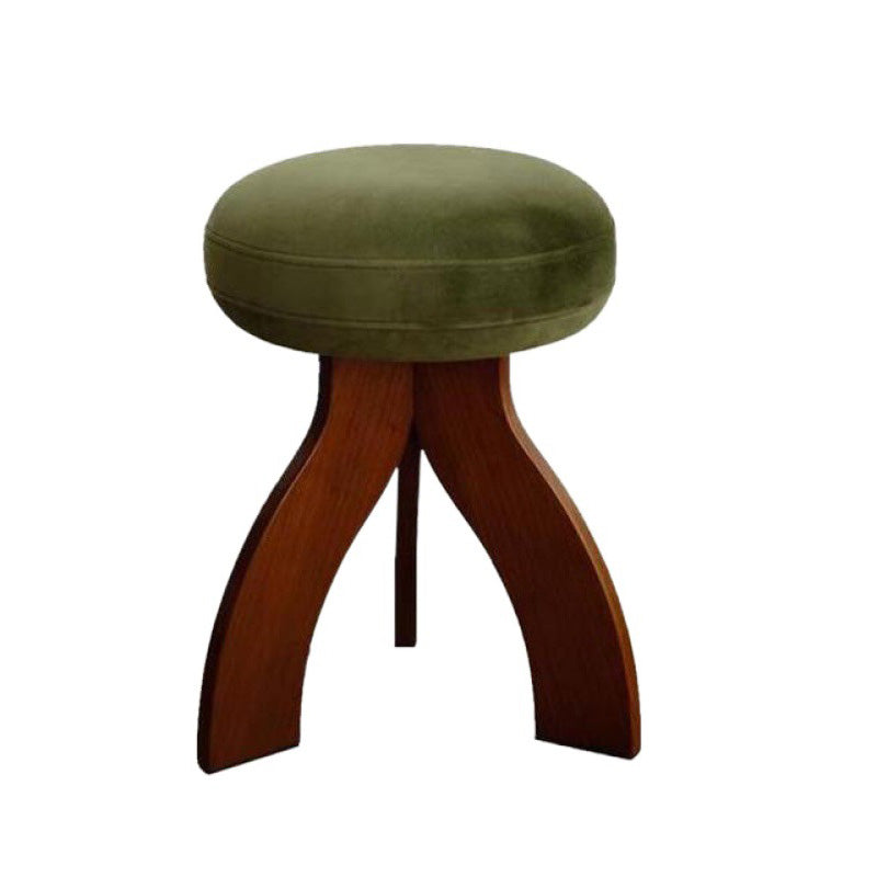 Round Lambswool Wood Vanity Stool