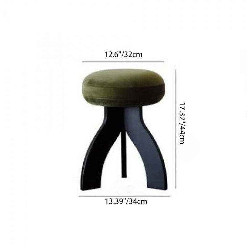 Round Lambswool Wood Vanity Stool — D