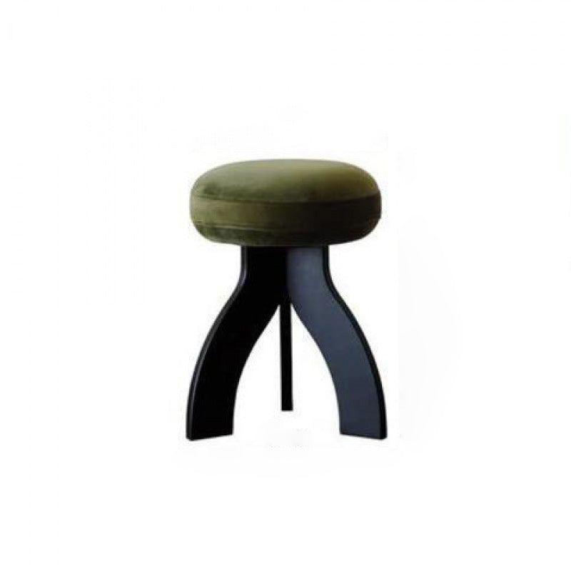 Round Lambswool Wood Vanity Stool