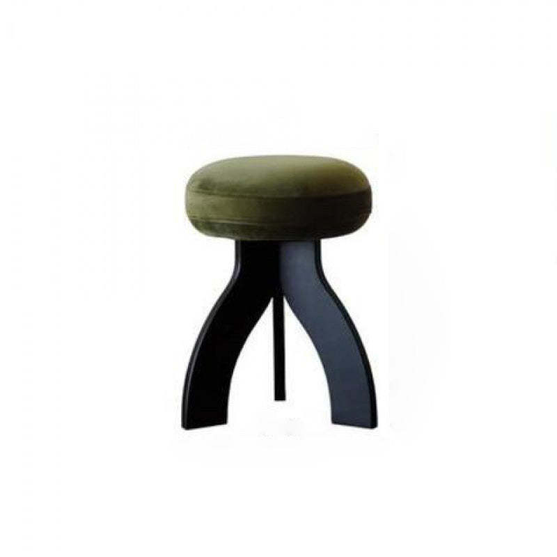 Round Lambswool Wood Vanity Stool