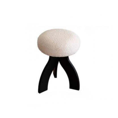 Round Lambswool Wood Vanity Stool