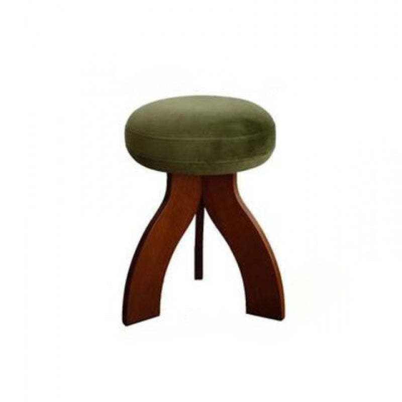 Round Lambswool Wood Vanity Stool