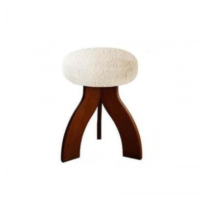 Round Lambswool Wood Vanity Stool
