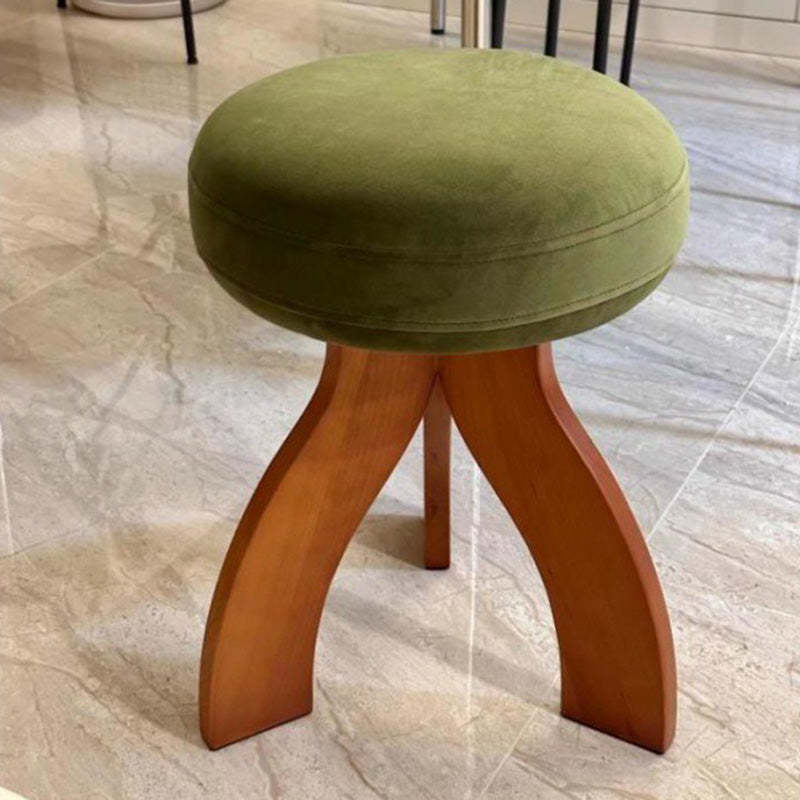 Round Lambswool Wood Vanity Stool — A