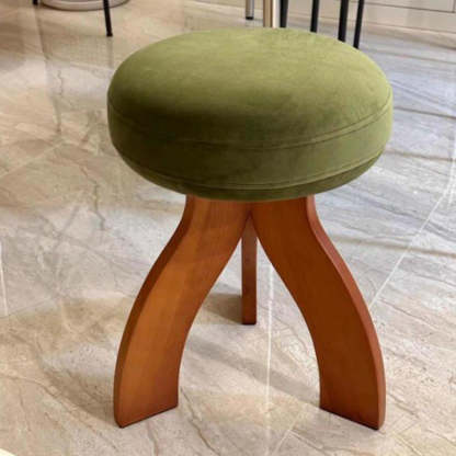 Round Lambswool Wood Vanity Stool — A