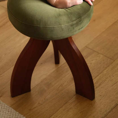 Round Lambswool Wood Vanity Stool