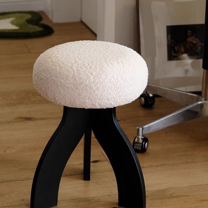 Round Lambswool Wood Vanity Stool