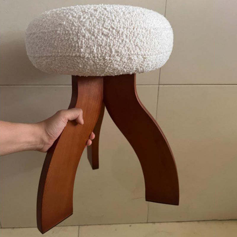 Round Lambswool Wood Vanity Stool — B
