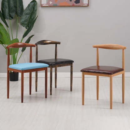 Minimalist Leather Carbon Steel Dining Chair — A - Brown