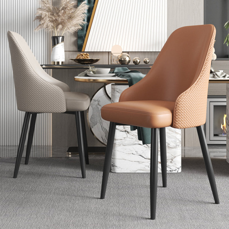 Modern Trapezoidal Leather Steel Dining Chair