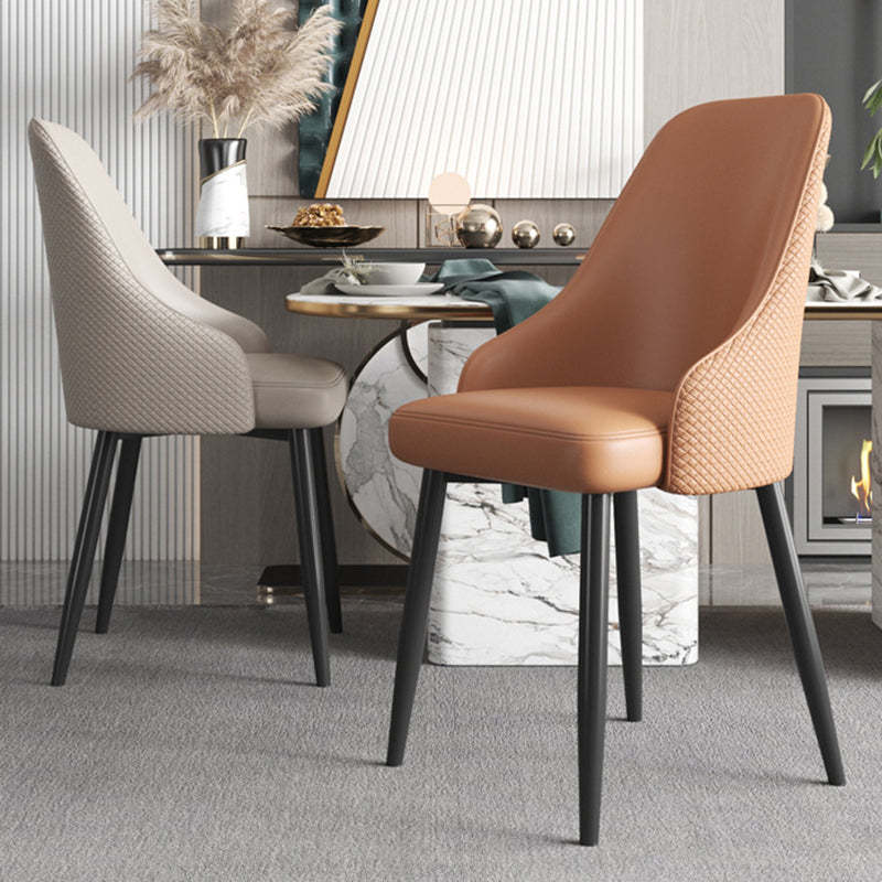 Modern Trapezoidal Leather Steel Dining Chair — Dark Gray