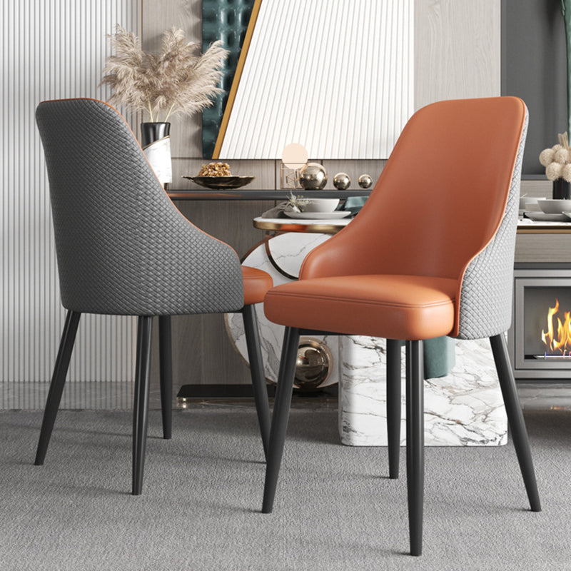 Modern Trapezoidal Leather Steel Dining Chair — Brown