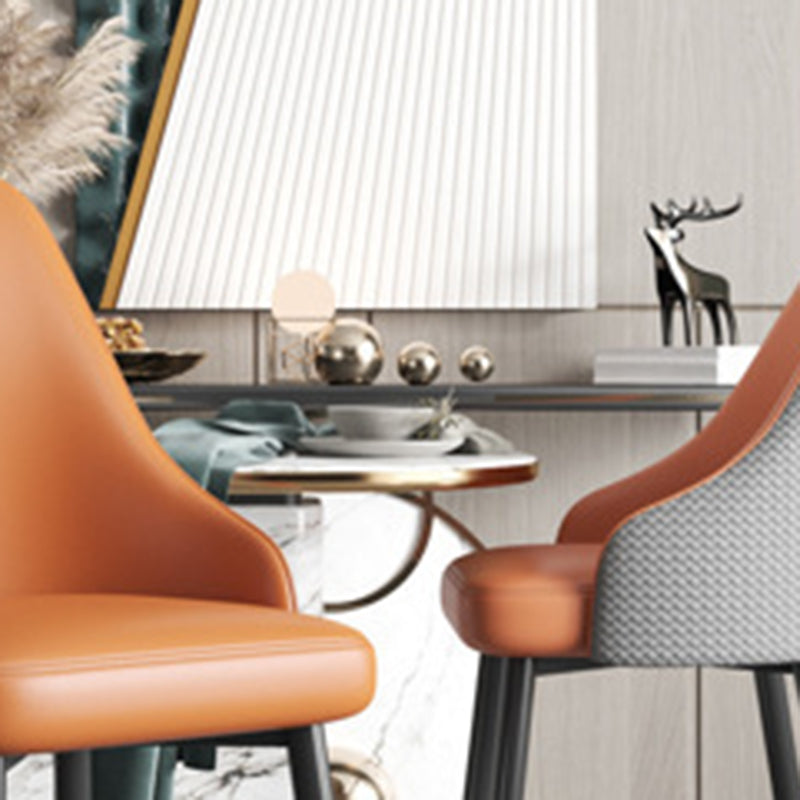 Modern Trapezoidal Leather Steel Dining Chair