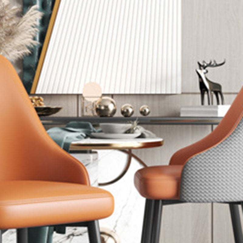 Modern Trapezoidal Leather Steel Dining Chair