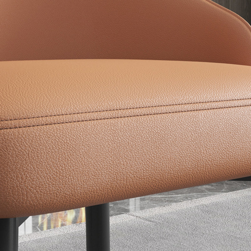 Modern Trapezoidal Leather Steel Dining Chair — Light Gray