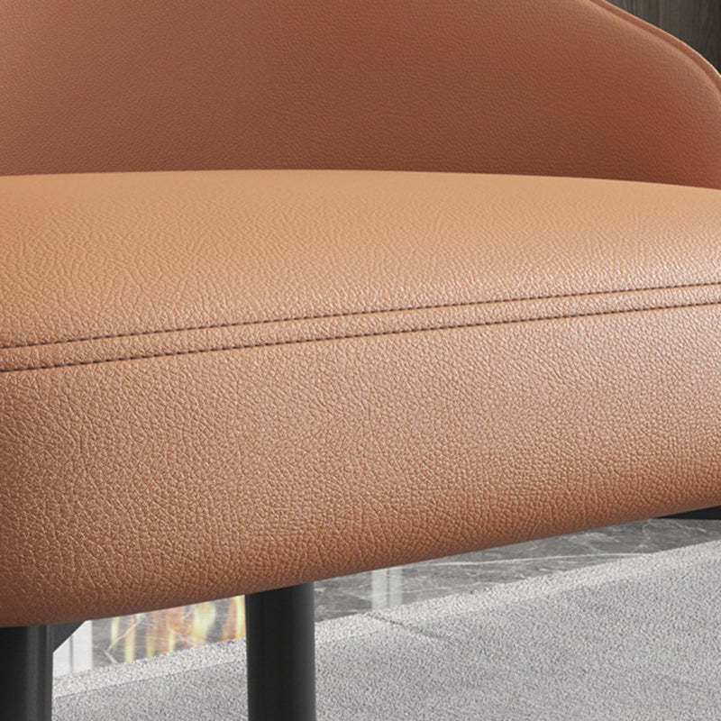 Modern Trapezoidal Leather Steel Dining Chair — Light Gray