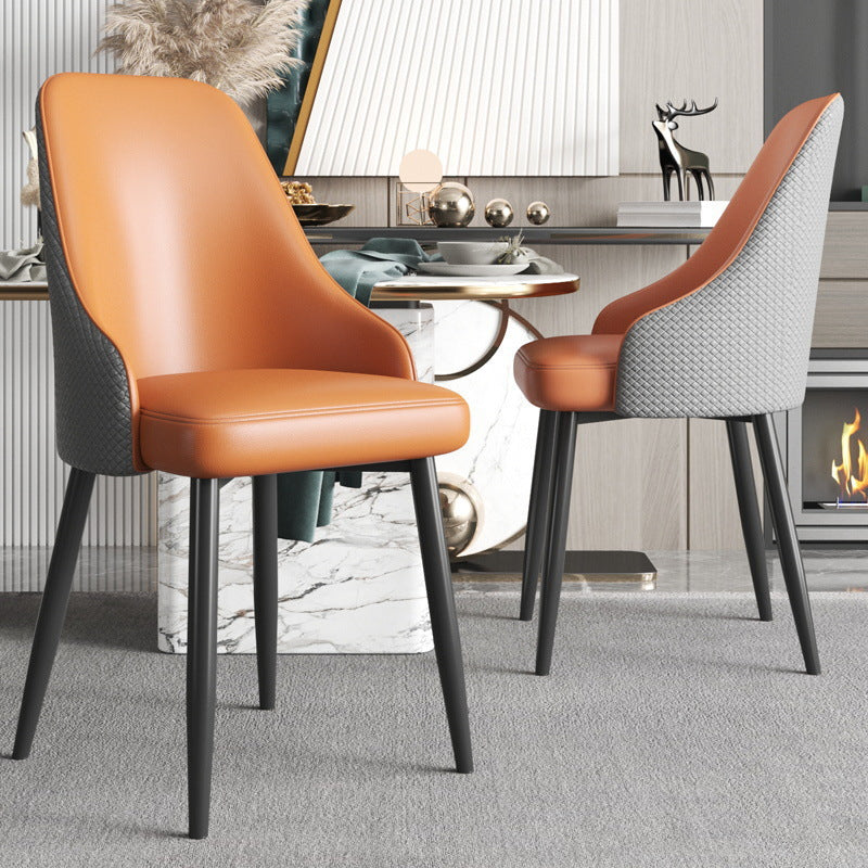 Modern Trapezoidal Leather Steel Dining Chair