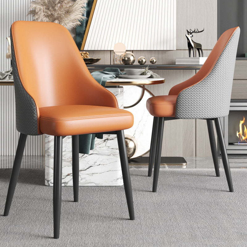 Modern Trapezoidal Leather Steel Dining Chair