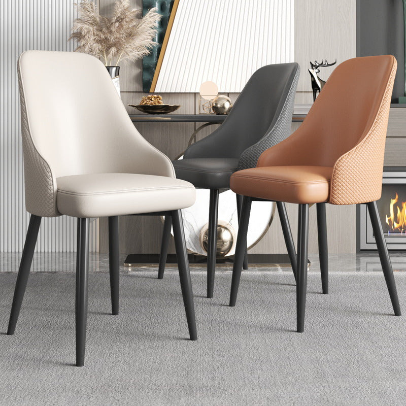Modern Trapezoidal Leather Steel Dining Chair