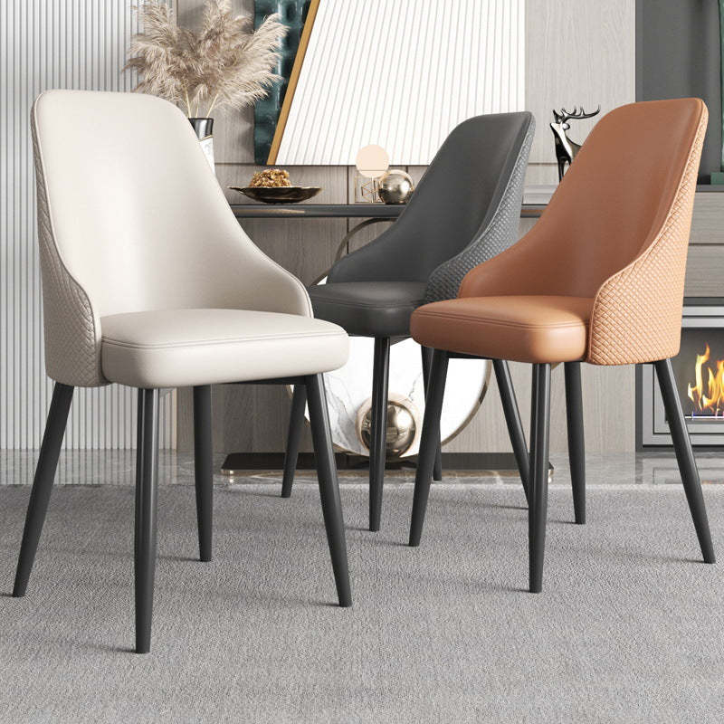 Modern Trapezoidal Leather Steel Dining Chair