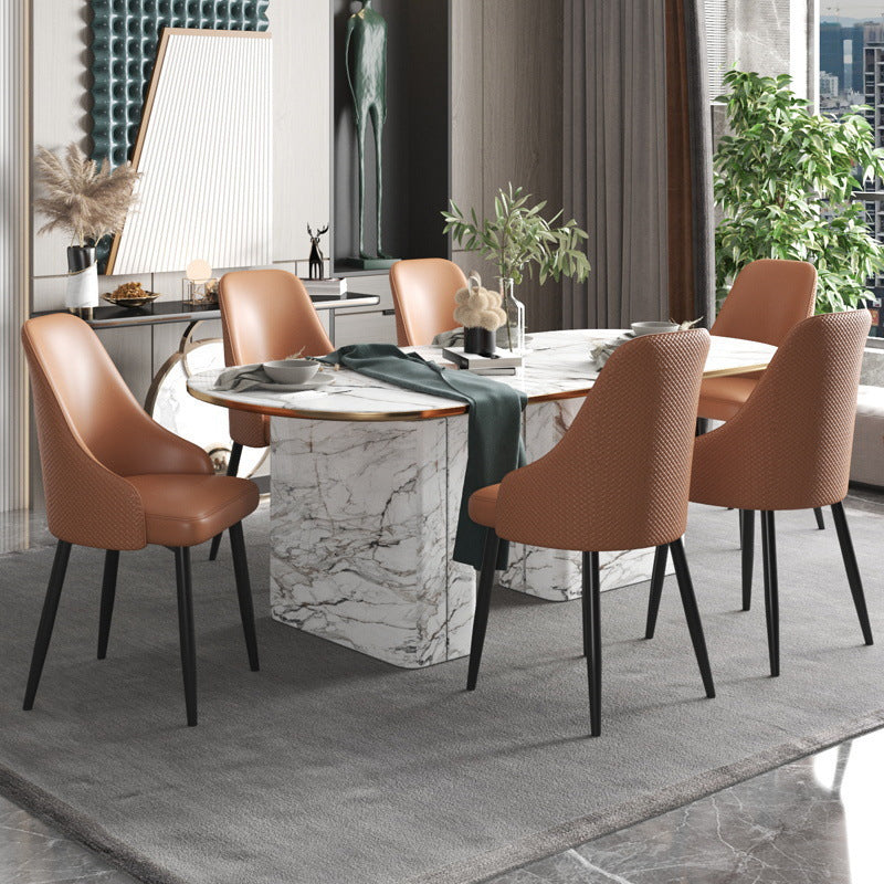 Modern Trapezoidal Leather Steel Dining Chair