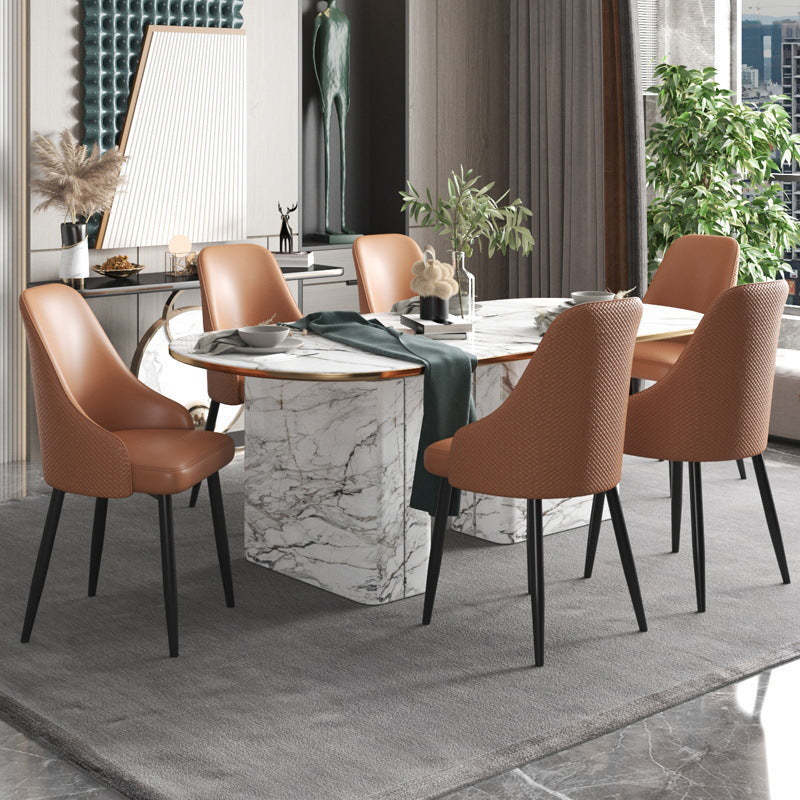 Modern Trapezoidal Leather Steel Dining Chair