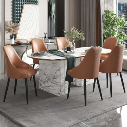 Modern Trapezoidal Leather Steel Dining Chair