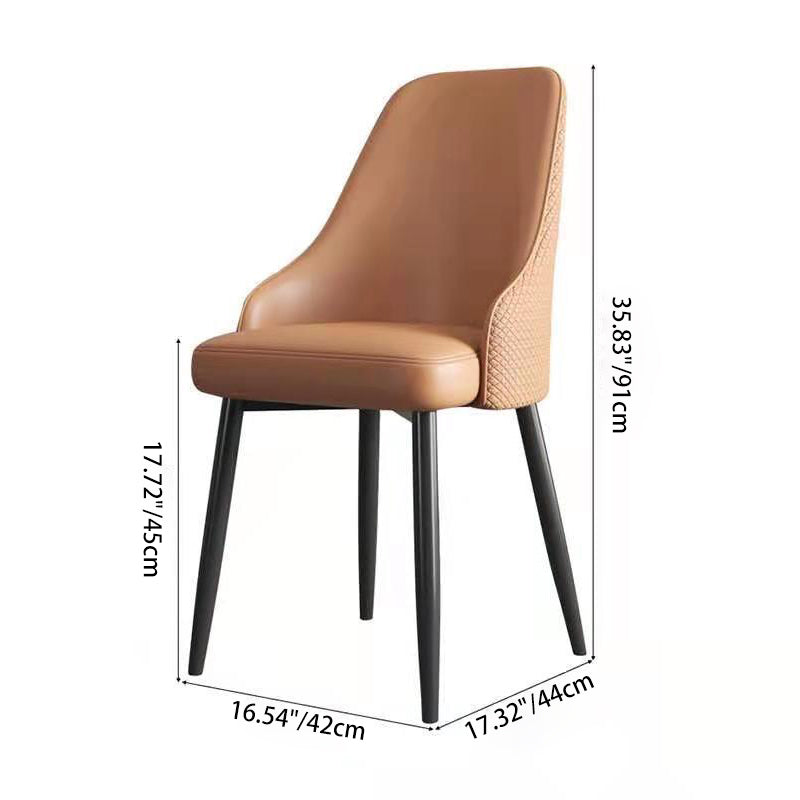 Modern Trapezoidal Leather Steel Dining Chair — Orange