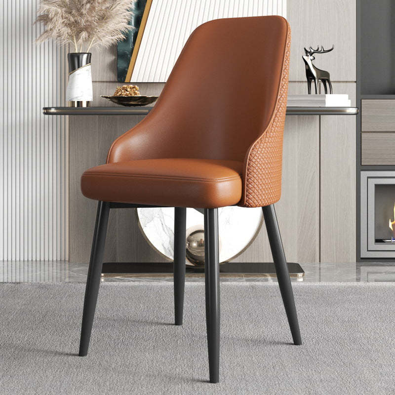Modern Trapezoidal Leather Steel Dining Chair