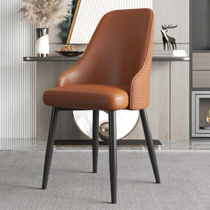 Modern Trapezoidal Leather Steel Dining Chair