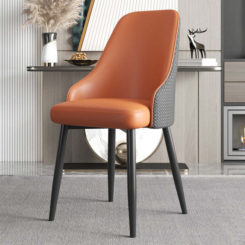 Modern Trapezoidal Leather Steel Dining Chair